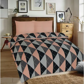 Povlečení Povlečení 220x200 F-73A-1 vitráž trojúhelníky hnědá světlá šedá černá