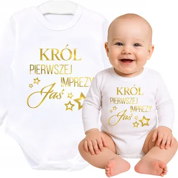 Kojenecký body Narozeninové body na první narozeniny rok Král jméno dlouhý rukáv vel. 92