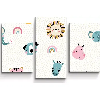 Obraz Sablio Obraz - 3-dílný Hroch, zebra a slunce - 75x50 cm