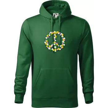 Pánská mikina Peace symbol kopretiny - Mikina pánská Cape s kapucí - 5XL ( Lahvově zelená )