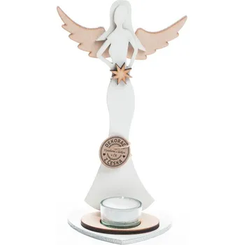 Vánoční dekorace Vánoční dřevěný anděl 25 cm se svíčkou 4 barevné varianty Barva: Bílé tělo+přírodní křídla