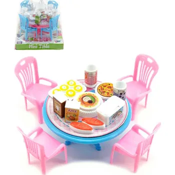 Panenka _Ostatní 1_ Nábytek herní set stůl jídelní a židle s nádobím a potravinami různé druhy plast 00312689