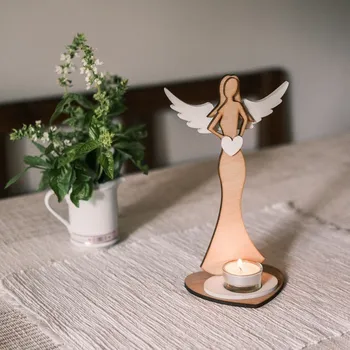 Vánoční dekorace Anděl dřevěný 25 cm se svíčkou 4 barevné varianty Barva: Přírodní tělo+bílá křídla