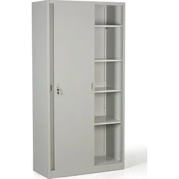 Policová skříň B2B Partner Kovová skříň s posuvnými dveřmi, 4 police, 1000 x 1990 x 450 mm, světle šedá