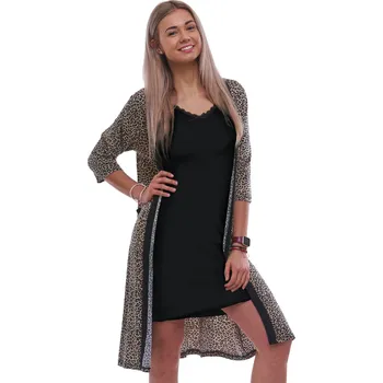 Dámská noční košile Noční košilka a župan, luxusní komplet z jemného materiálu 1D1771 černá xxl