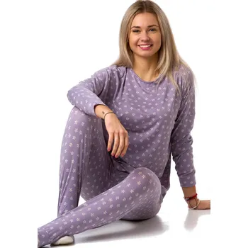 Dámské pyžamo Pyžamo dámské z hřejivého a pružného materiálu s bílými květy 1B2348 fialová m