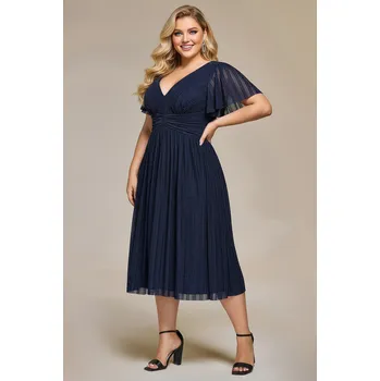 Dámské šaty EVER PRETTY Společenské midi šaty pro plnoštíhlé MARIENNA tmavě modré Barva: Tmavě modrá, Velikost: 54