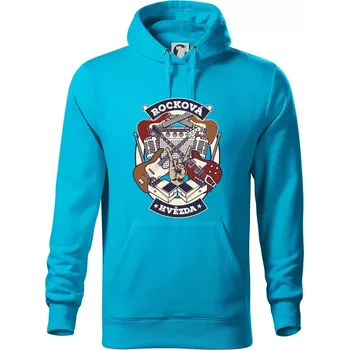 Pánská mikina Rocková hvězda - Mikina pánská Cape s kapucí - M ( Světlý tyrkys )