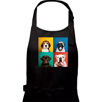 Kuchyňská zástěra Psi štěňata koláž - Dámská zástěra na vaření - Univerzální velikost ( Černá )