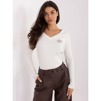 Oblečení a móda Smetanové dámské žebrované tričko s dlouhým rukávem RV-BZ-A1055.29P-ecru Velikost: L/XL