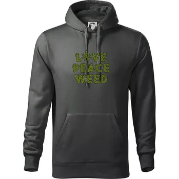 Pánská mikina Love peace weed - Mikina pánská Cape s kapucí - 4XL ( Tmavá břidlice (šedá se zeleným nádechem) )