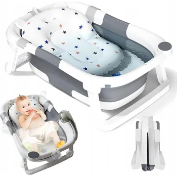 koupací vanička SKLÁDACÍ DĚTSKÁ VANIČKA PREMIUM S LEHÁTKEM A TEPLOMĚREM, ŠEDÁ