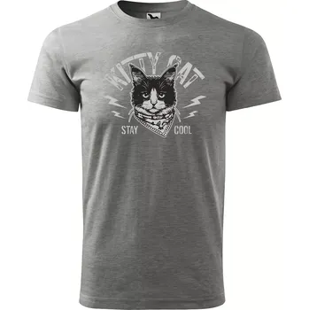 Pánské oblečení Sablio Tričko s potiskem Kočičí rebel - šedé L
