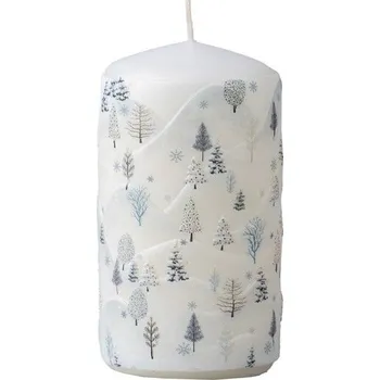 Svíčka EMOCIO Vánoční svíčka Stromečky, bílá se zimním plastickým motivem, válec