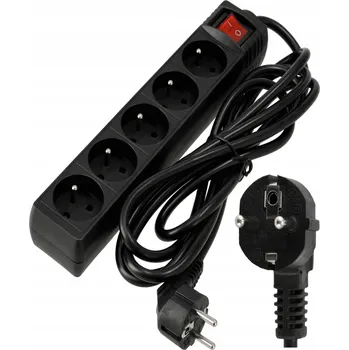 Prodlužovací kabel BERGE Prodlužovací kabel, 5 zásuvek, 3m, černý, s vypínačem, 3x1,5mm