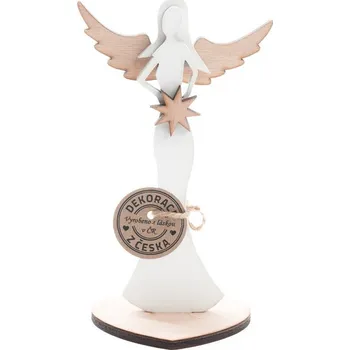 Vánoční dekorace Anděl dřevěný 16 cm vánoční Barva: Bílé tělo+přírodní křídla