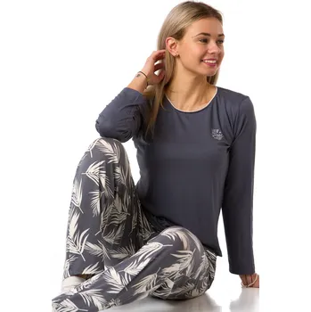 Dámské pyžamo Dámské pyžamo šedé s exotickými listy z jemného pružného materiálu 1D1769 šedá xl