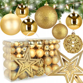 Vánoční dekorace SADA VÁNOČNÍCH BANĚK 101 KUSŮ ZLATÉ VÁNOČNÍ OZDOBY NA STROMEČEK