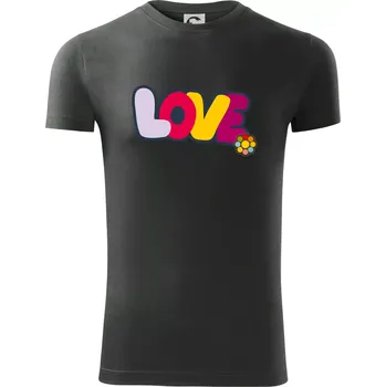 Pánské oblečení Love nápis s květinou - Viper FIT - Pánské zůžené tričko - M ( Tmavá břidlice (šedá se zeleným nádechem) )