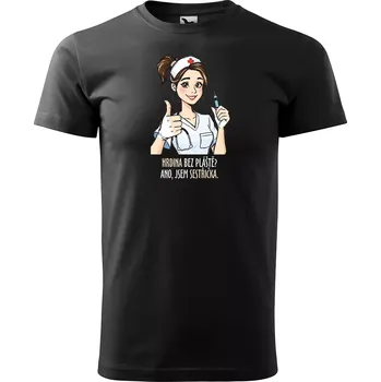 Sablio Tričko s potiskem pro zdravotní sestru Hrdina bez pláště? Ano, jsem sestřička - černé 5XL