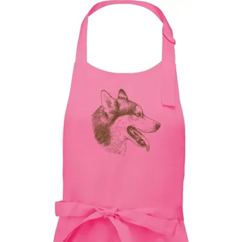 Kuchyňská zástěra Husky - hlava z boku - Dámská zástěra na vaření - Univerzální velikost ( Růžová )