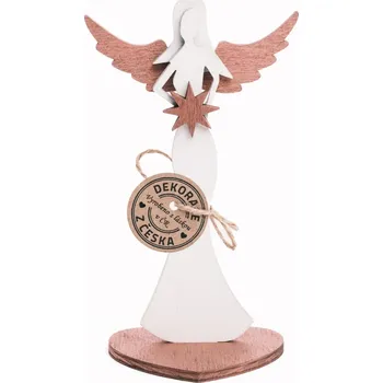 Vánoční dekorace Anděl dřevěný 16 cm vánoční - 3 barevné varianty Barva: Bílo - měděná