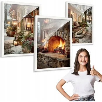 Obraz Sada 3 obrazů ZIMNÍ KRAJINA, bílý rámeček 50x70 cm, na plexiskle, triptych