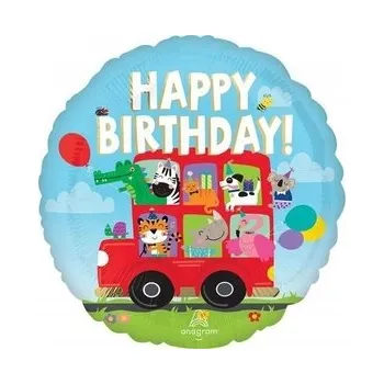 Balónek Fóliový balónek 18" QL CIR - Party Bus Birthday (Narozeninový párty autobus)