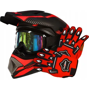 Helma na motorku Helma Brýle Rukavice na Koloběžku Cross Enduro Quad BMX MTB Červená S