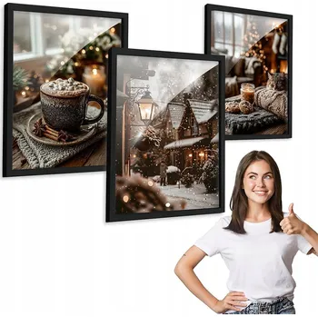 Obraz Sada 3 obrazů VÁNOČNÍ ATMOSFÉRA černý rámeček 30x40 triptych do bytu