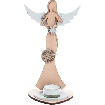 Vánoční dekorace Vánoční dřevěný anděl 25 cm se svíčkou 4 barevné varianty Barva: Stříbrná