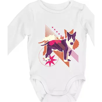 Pes abstrakce fialový - Body kojenecké s dlouhým rukávem - Dlouhý r. 3-6 měs ( Bílá )