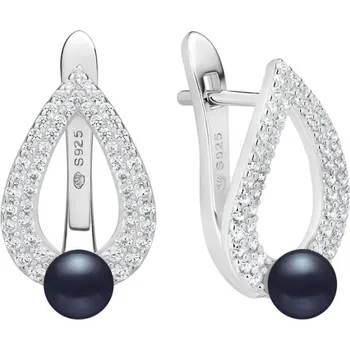 Náušnice Gaura Pearls Stříbrné náušnice s černou perlou a zirkony Graciela - stříbro 925/1000 SK25472EL/B Stříbrná Černá