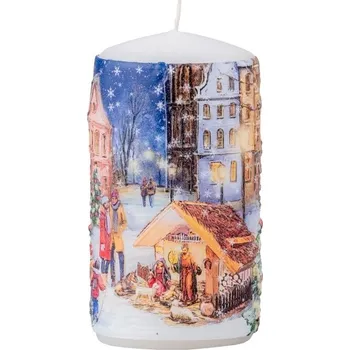 Svíčka EMOCIO Vánoční svíčka Betlém a vánoční strom, barevná s plastickým motivem, válec