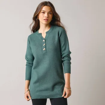 Tunikový pulovr s tuniským výstřihem tmavá zelená 34/36