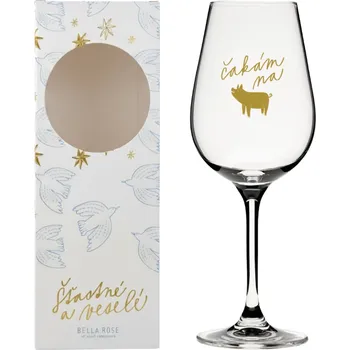 Sklenice Bella Rose Sklenice na víno Čakám na zlaté prasiatko + vánoční krabička SK