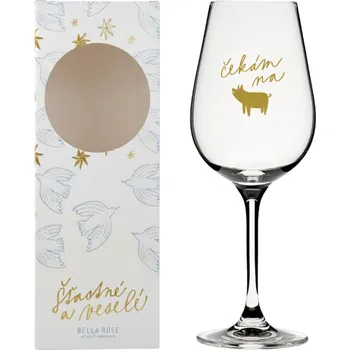 Sklenice Bella Rose Sklenice na víno Čekám na zlaté prasátko + vánoční krabička