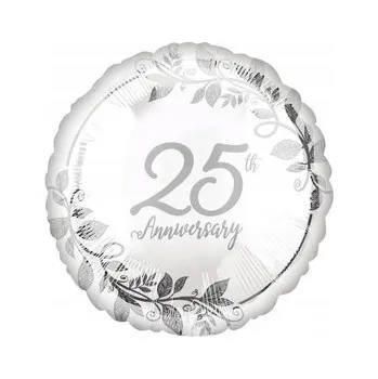 Balónek Fóliový balónek "25. výročí", stříbrný, Amscan, 18", kulatý