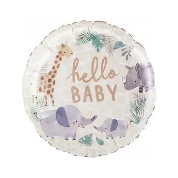 Balónek Fóliový balónek "Hello Baby - Safari", Amscan, 45 cm, kulatý