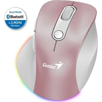 Myš GENIUS Ergo 9000S Pro Pink/ duální Bluetooth + 2,4GHz/ 2400 dpi/ bezdrátová/ 6tlačítková/ dobíjecí/ RGB/ růžová