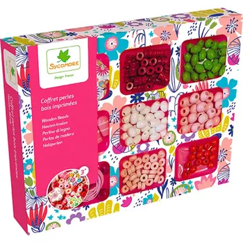Dětské navlékací korálky Dřevěné korálky v krabičce s přihrádkami