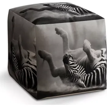 Taburet Sablio Taburet Cube Válející se zebra: 40x40x40 cm