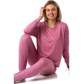 Dámské pyžamo Pyžamo pro ženy z hřejivého a pružného materiálu s bílými srdíčky 1B2356 růžová m