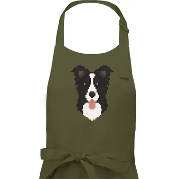 Kuchyňská zástěra Border kolie Pixel - Pánská zástěra na vaření - Univerzální velikost ( Khaki )