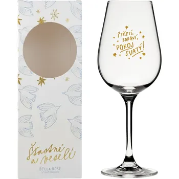 Sklenice Bella Rose Sklenice na víno Štěstí, zdraví, pokoj svatý + vánoční krabička