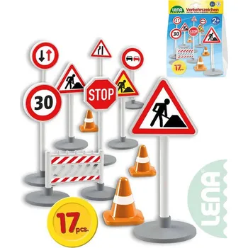 Dřevěná hračka LENA Značky dopravní 16cm set s doplňky 17ks v krabici plast 04440 ln04440