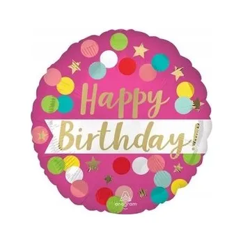 Balónek Fóliový balónek 18" QL CIR - Narozeniny s konfetami Pink