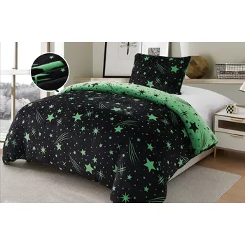 Povlečení Novinka 2025 ! Oboustranné povlečení mikroplyš 70x90/140x200cm - Kometky černo - zelené