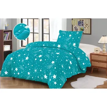 Povlečení NOVINKA 2025! POVLEČENÍ MIKROPLYŠ 70x90/140x200cm - KOMETKY - TYRKYS