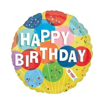 Balónek Fóliový balónek "Happy Birthday - Balónky na zeleném pozadí", Amscan, 18", kulatý